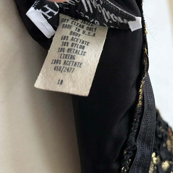 Vintage 80s Sequin Evening Dress Black Gold Floral Lace Size Small Formal - Picture 10 of 14